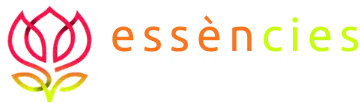 Un logotipo para esencias con una flor y hojas.